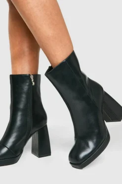 Heels|Heeled Boots*boohoo Wide Fit Platform Block Heel Boots black