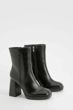 Heels|Heeled Boots*boohoo Wide Fit Platform Block Heel Boots black