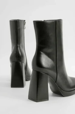 Heels|Heeled Boots*boohoo Wide Fit Platform Block Heel Boots black