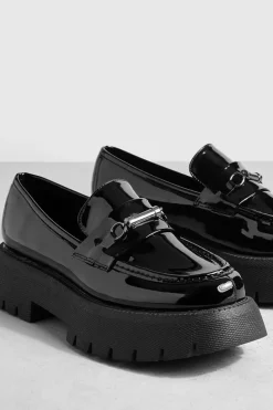 Flats*boohoo Wide Fit Platform Chunky Sole T Bar Loafers black