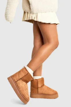 Cosy Boots|All Boots*boohoo Wide Fit Platform Mini Cosy Boots tan