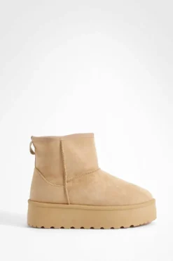 Cosy Boots|All Boots*boohoo Wide Fit Platform Mini Cosy Boots tan