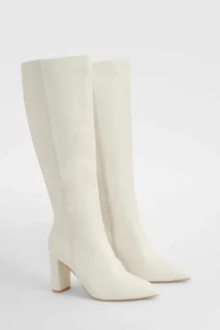 Over The Knee Boots|Knee High Boots*boohoo Wide Fit Pointed Knee High Heeled Boot cream