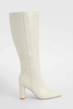 Over The Knee Boots|Knee High Boots*boohoo Wide Fit Pointed Knee High Heeled Boot cream