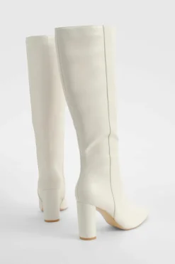 Over The Knee Boots|Knee High Boots*boohoo Wide Fit Pointed Knee High Heeled Boot cream