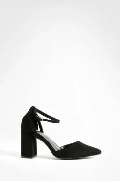 Heels*boohoo Wide Fit Pointed Low Block 2 Part Court Shoes black
