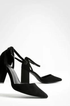 Heels*boohoo Wide Fit Pointed Low Block 2 Part Court Shoes black