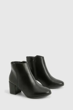 Heels|Heeled Boots*boohoo Wide Fit Pu Low Block Heel Ankle Boots black