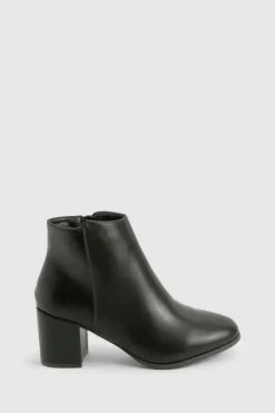 Heels|Heeled Boots*boohoo Wide Fit Pu Low Block Heel Ankle Boots black