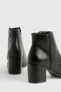 Heels|Heeled Boots*boohoo Wide Fit Pu Low Block Heel Ankle Boots black