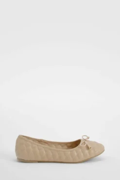 Ballet Flats|Flats*boohoo Wide Fit Quilted Bow Detail Ballet Flats nude