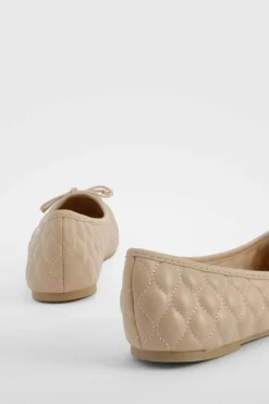 Ballet Flats|Flats*boohoo Wide Fit Quilted Bow Detail Ballet Flats nude