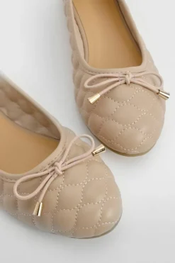 Ballet Flats|Flats*boohoo Wide Fit Quilted Bow Detail Ballet Flats nude