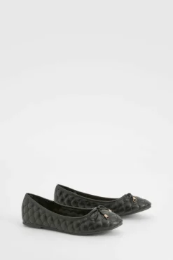 Ballet Flats|Flats*boohoo Wide Fit Quilted Bow Detail Ballet Flats black