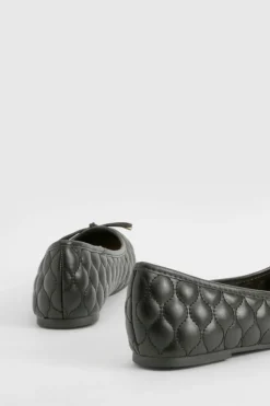 Ballet Flats|Flats*boohoo Wide Fit Quilted Bow Detail Ballet Flats black