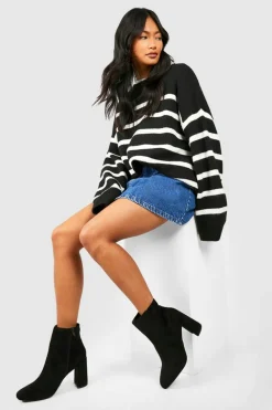 Heels|Heeled Boots*boohoo Wide Fit Round Toe Block Heel Faux Suede Ankle Boots black