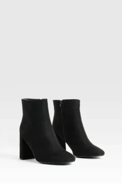 Heels|Heeled Boots*boohoo Wide Fit Round Toe Block Heel Faux Suede Ankle Boots black