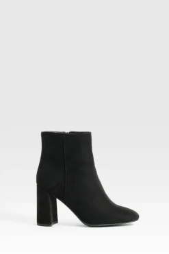 Heels|Heeled Boots*boohoo Wide Fit Round Toe Block Heel Faux Suede Ankle Boots black