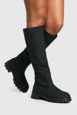 Over The Knee Boots|Knee High Boots*boohoo Wide Fit Rubber Knee High Boot black