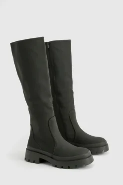 Over The Knee Boots|Knee High Boots*boohoo Wide Fit Rubber Knee High Boot black