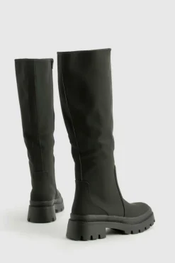 Over The Knee Boots|Knee High Boots*boohoo Wide Fit Rubber Knee High Boot black