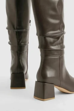 Heels|Over The Knee Boots*boohoo Wide Fit Ruched Block Knee High Boots chocolate