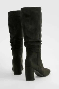 Over The Knee Boots|Heeled Boots*boohoo Wide Fit Ruched Heeled Knee High Boots black