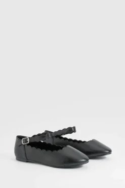 Ballet Flats|Flats*boohoo Wide Fit Scallop Edge Ballet Flats black