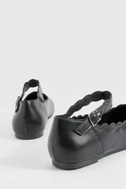 Ballet Flats|Flats*boohoo Wide Fit Scallop Edge Ballet Flats black