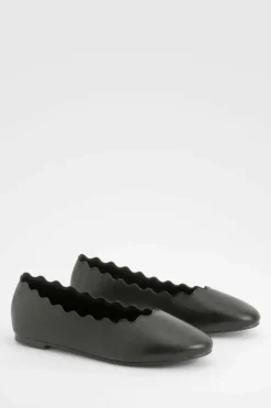 Ballet Flats|Flats*boohoo Wide Fit Scallop Edge Ballet Flats black