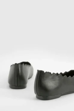 Ballet Flats|Flats*boohoo Wide Fit Scallop Edge Ballet Flats black
