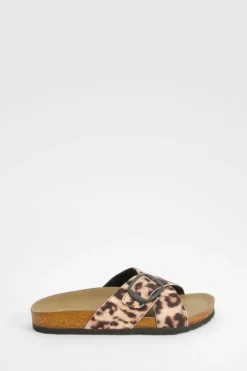 Sandals*boohoo Wide Fit Single Strap Footbed Sliders leopard