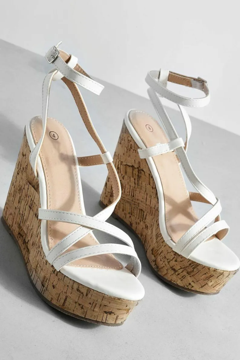 Wedges*boohoo Wide Fit Skinny Strap Cork Wedges white