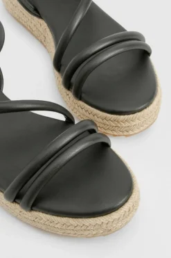 Sandals*boohoo Wide Fit Skinny Strap Flatform Sandals black