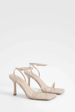 Heels*boohoo Wide Fit Skinny Strap Square Toe Barely There nude