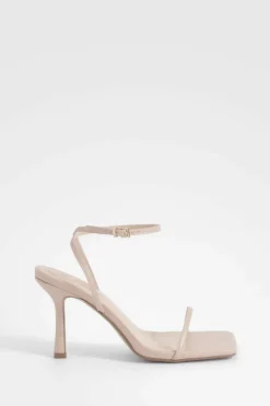 Heels*boohoo Wide Fit Skinny Strap Square Toe Barely There nude