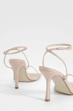 Heels*boohoo Wide Fit Skinny Strap Square Toe Barely There nude