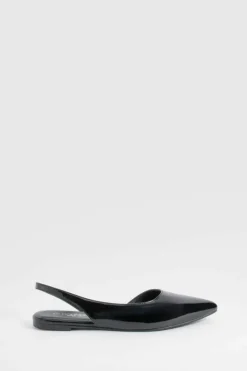 Flats*boohoo Wide Fit Slingback Patent Pointed Flats black