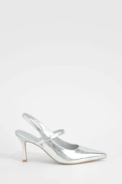 Heels*boohoo Wide Fit Slingback Strap Detail Court Shoes silver