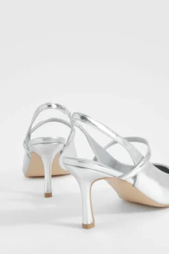 Heels*boohoo Wide Fit Slingback Strap Detail Court Shoes silver