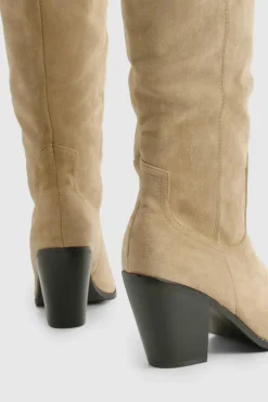 Cowboy Boots|All Boots*boohoo Wide Fit Slouchy Faux Suede Cowboy Boots taupe