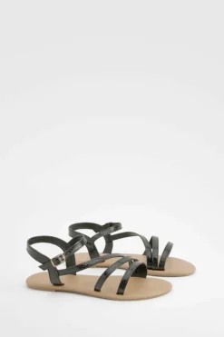 Sandals*boohoo Wide Fit Snake Asymmetric Basic Sandals black