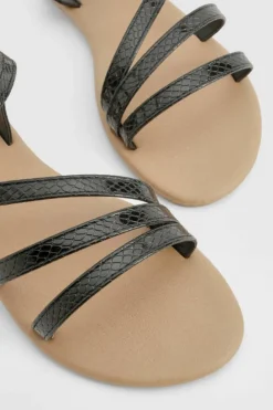 Sandals*boohoo Wide Fit Snake Asymmetric Basic Sandals black