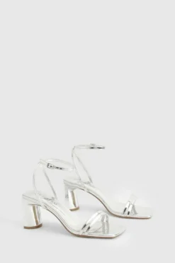 Heels*boohoo Wide Fit Square Double Strap Heels silver