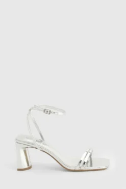 Heels*boohoo Wide Fit Square Double Strap Heels silver