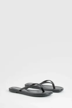 Sandals*boohoo Wide Fit Square Toe Flip Flops black