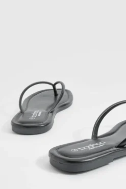 Sandals*boohoo Wide Fit Square Toe Flip Flops black