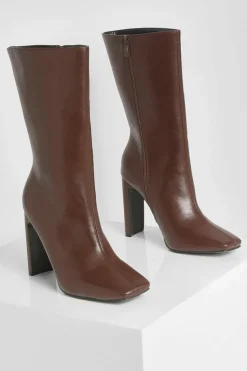 Heeled Boots|All Boots*boohoo Wide Fit Square Toe Heeled Boots chocolate