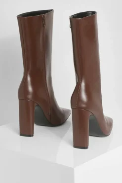 Heeled Boots|All Boots*boohoo Wide Fit Square Toe Heeled Boots chocolate