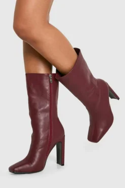 Heeled Boots|All Boots*boohoo Wide Fit Square Toe Heeled Boots cherry